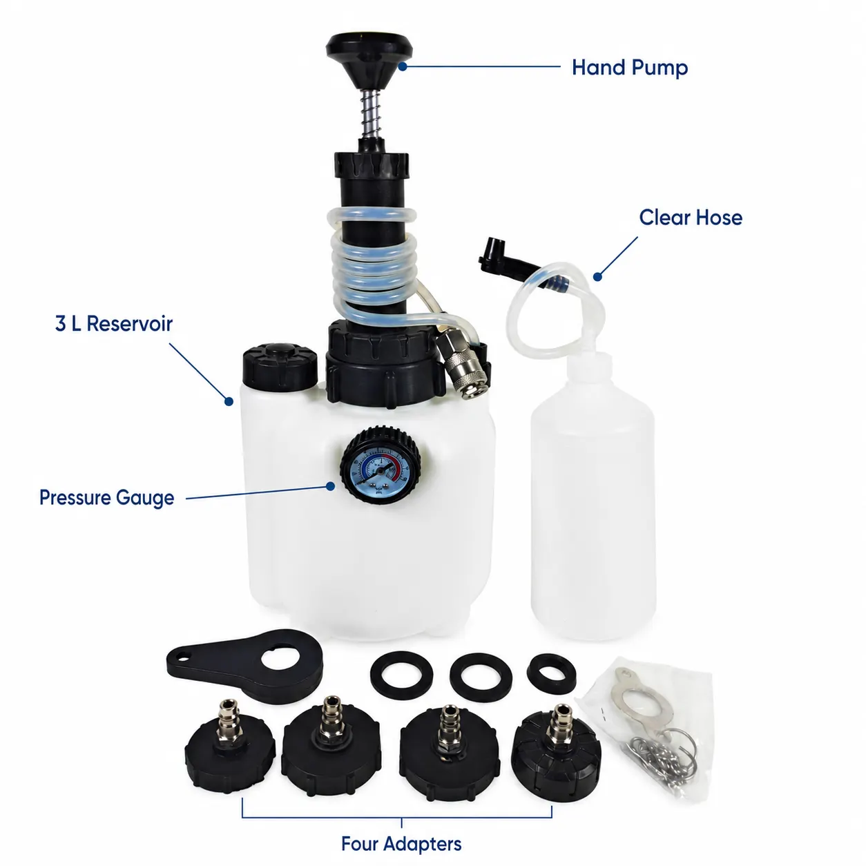 3 L Brake Fluid Replacement Reservoir With Four Adapters controls and screen
